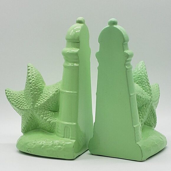 D.O.T. Furniture Lime Green Ceramic Lighthouse Starfish Set of 2 Bookends - Picture 16 of 16